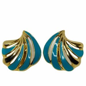 Vintage Clip On Enameled Gold Tone Earrings